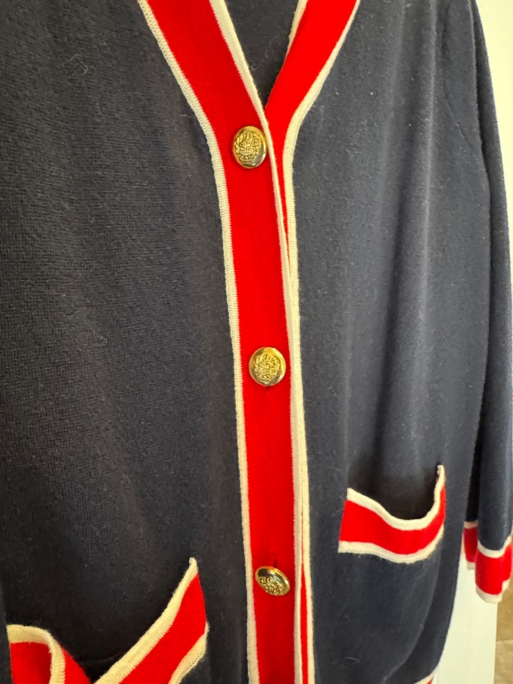 Tuckernuck Navy Cardigan with Red and White Trim - Picture 3 of 4